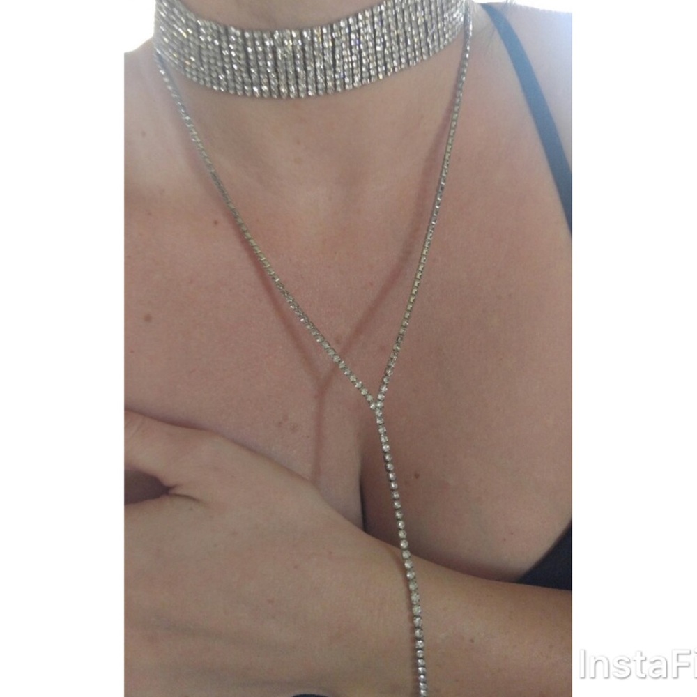 Stunning Diamond Choker with Drop Chain - Picture 7 of 7